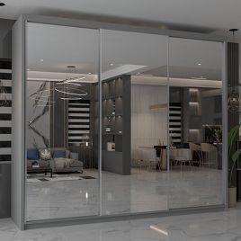 Sliding Wardrobe - CHICAGO II 3 Door Mirrored Wardrobe Grey 250cm