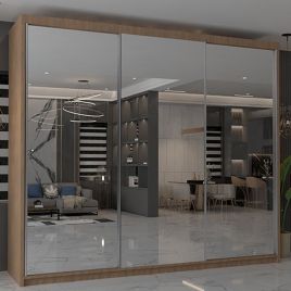 Sliding Wardrobe - CHICAGO II 3 Door Mirrored Wardrobe Walnut 250cm
