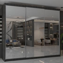 Sliding Wardrobe - CHICAGO II 3 Door Mirrored Wardrobe Wenge 250cm