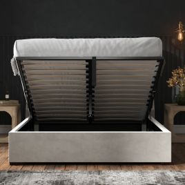 Modern Luxury Redefined Martinsville Ottoman Sleigh with Gas Lift Storage Kingsize Bed - Light Grey Velvet