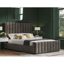 Stylish Wings Design Headboard Kilworth Mid Grey Velvet Ottoman Bed - Kingsize