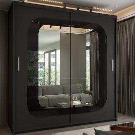Sliding Wardrobe - COVINA 2 Door Mirrored Wardrobe Black - 150cm
