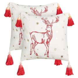 Vallota Set of 2 Cotton Cushions Christmas Motif 45 x 45 cm - White and Red