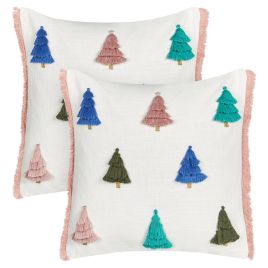 Skimmia Set of 2 Cotton Cushions Christmas Motif 45 x 45 cm - Multicolour