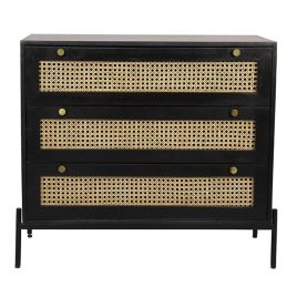 RATTRAY Black Rattan Chest of Drawers - Medium-sized, 3 Drawers, Ready Assembled