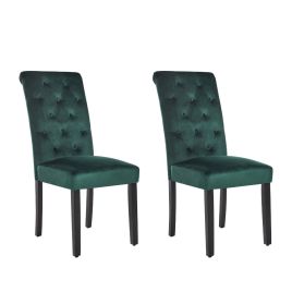 VELVA Set of 2 Dining Chairs Velvet Dark Green