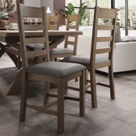 Norfolk Slatted Dining Chair Grey Check Fabric Seat - Smoked Oak
