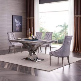 Catherine Set of 2 Velvet Dining Chairs with Stainless Steel Legs - Grey