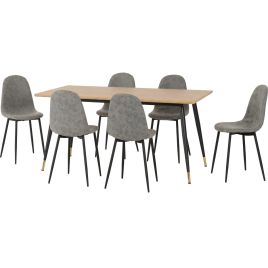 Hamilton Large Dining Set with Athens Chairs - Oak Effect Black Grey Faux Leather