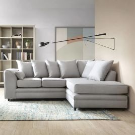 DOROTA Fabric 4 Seater L Shaped - Right Hand Facing Corner Sofa - Light Grey