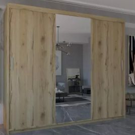 Sliding Wardrobe - DYNASTY 3 Door Mirrored Wardrobe Oak 250cm