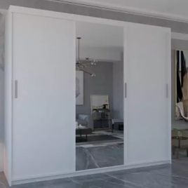 Sliding Wardrobe - DYNASTY 3 Door Mirrored Wardrobe White 250cm