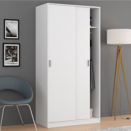 Sliding Wardrobe - ERICH 2 Door Wardrobe White 100cm