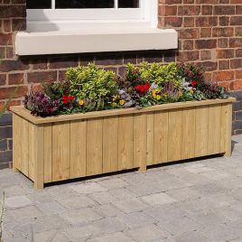 Rectangular Natural Timber Finish Garden Planter with Open Slatted Base - Large