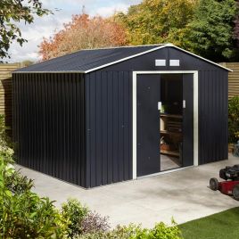 Tyson Double Sliding Door 10x8 Metal Apex Shed - Dark Grey