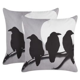 Dark Crows Velvet Cushion Set 45x45cm - Grey