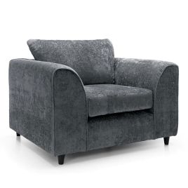 Armchair - HENRY Crushed Chenille Fabric Sofa Armchair - Dark Grey