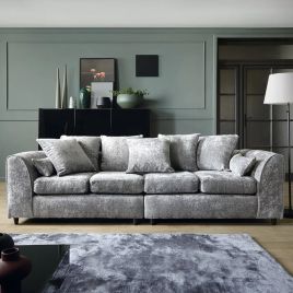 4 Seater Sofa - HENRY Crushed Chenille Fabric - Light Grey
