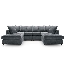 Corner Sofa - HENRY Crushed Chenille Fabric 6 Seater U Shaped Sofa - Dark Grey