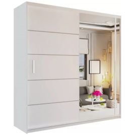 Sliding Wardrobe - KEYNES 2 Door Mirrored Wardrobe White - 203cm