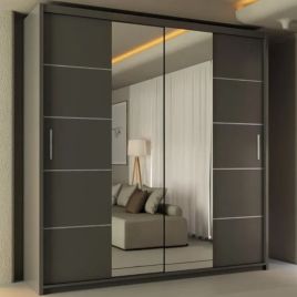Sliding Wardrobe - LISBANE 2 Door Mirrored Wardrobe Grey - 180cm