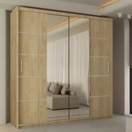 Sliding Wardrobe - LISBANE 2 Door Mirrored Wardrobe Oak - 150cm