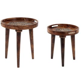 Set of 2 Mango Wood Side Tables Dark ASTAI