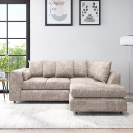 LORVANI Fabric 4 Seater L Shaped Scatterback Corner Sofa - Beige, Right Hand Facing