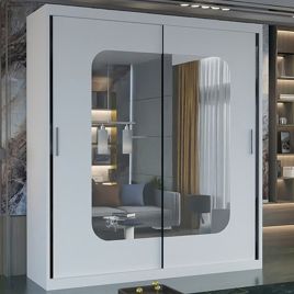 Sliding Wardrobe - MERICA 2 Door Mirrored Wardrobe White - 150cm