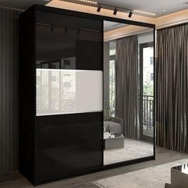 Sliding Wardrobe - MONCLER 2 Door Mirrored Wardrobe Black - 200cm