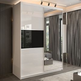 Sliding Wardrobe - MONCLER 2 Door Mirrored Wardrobe White - 150cm