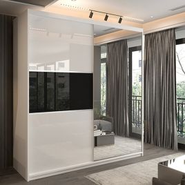 Sliding Wardrobe - MONCLER 2 Door Mirrored Wardrobe White - 200cm