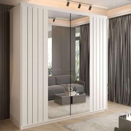 MOVAVI 2 Door Mirrored Sliding Wardrobe White - 150cm