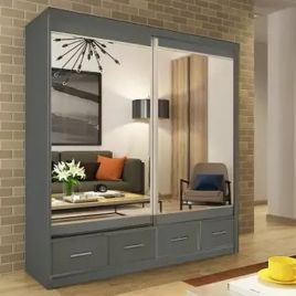 Sliding Wardrobe - NEWRY 2 Door Mirrored Wardrobe Grey - 200cm