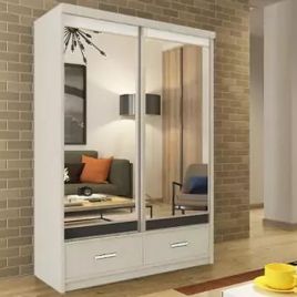 Sliding Wardrobe - NEWRY 2 Door Mirrored Wardrobe White - 150cm