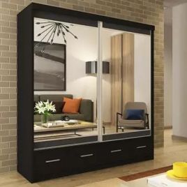 Sliding Wardrobe - NEWRY 2 Door Mirrored Wardrobe Black - 200cm