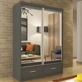 Sliding Wardrobe - NEWRY 2 Door Mirrored Wardrobe Grey - 150cm