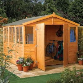 Rowlinson Double Door Workshop Garden Shed with Styrene Glazed Windows Shiplap Cladding - 9x15