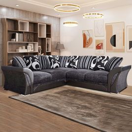 Corner Sofa - PARAGUE Chenille Fabric Sofa - Black with Grey