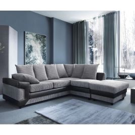 Dino Jumbo Cord Corner Sofa Suite Grey and Black