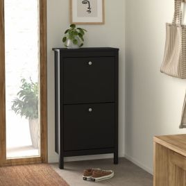 Preston 2 Flip Down Doors Shoe Cabinet - Matt Black