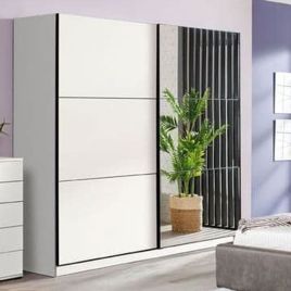 Sliding Wardrobe - VICTORIA 2 Door Mirrored Wardrobe White 220cm