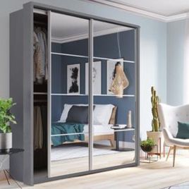 Sliding Wardrobe - ARTU 2 Door Mirrored Wardrobe Grey 180cm