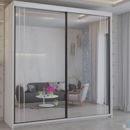 SOLVIA 2 Door Mirrored Sliding Wardrobe White - 203cm