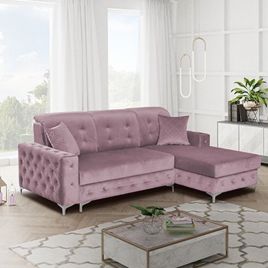 Corner Sofabed - STANLEY Velvet Fabric 3 Seater L Shaped Right Hand Facing - Pink