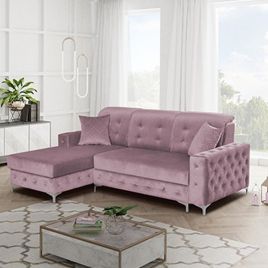Corner Sofabed - STANLEY Velvet Fabric 3 Seater L Shaped Left Hand Facing - Pink