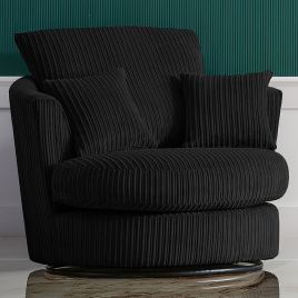 Desmond Jumbo Cord Upholstered Swivel Chair - Black