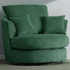 Desmond Jumbo Cord Upholstered Swivel Chair - Green