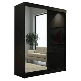 Sliding Wardrobe - TEXAS 2 Door Mirrored Wardrobe Black - 120cm