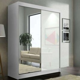 Sliding Wardrobe - TEXAS 2 Door Mirrored Wardrobe White - 200cm